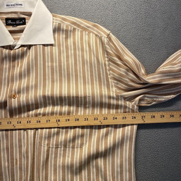 Bruno Conte Men's Button Up French Cuff Dress Shirt 17 1/2 34/35 Orange Striped - Picture 4 of 11